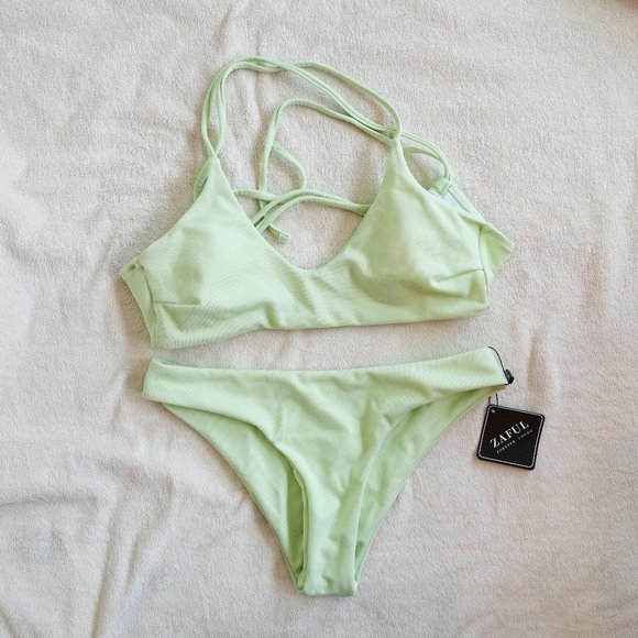 NWT ZAFUL Criss Cross Textured Padded Bikini Mint - Picture 4 of 11